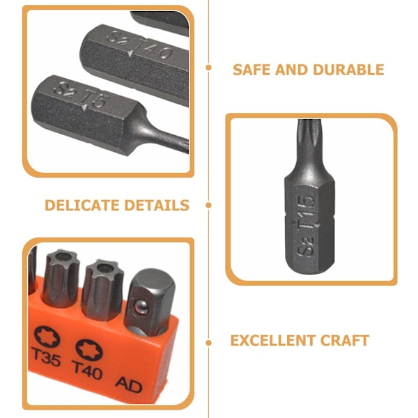 14-delt tamper-proof Torx-bitssett, S2-legeringsstål T5-T40 sikkerhets-tamper-resistent stjernbits. Gaver til menn