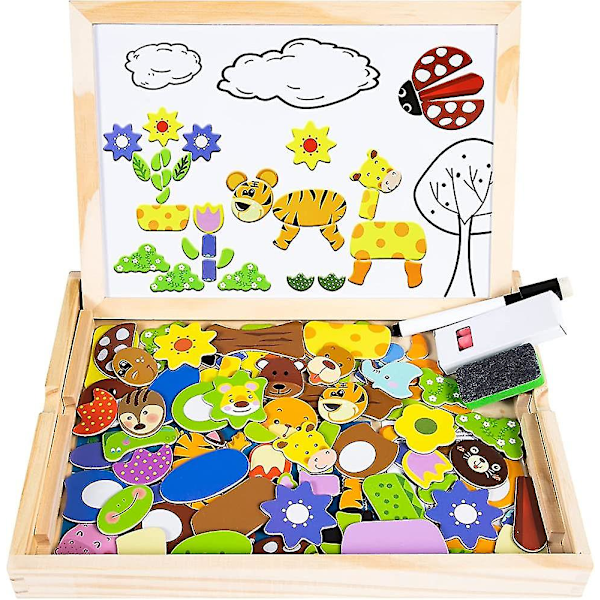 Cl-8850 Magnetiska Träpussel Jigsaw Pusselspel Dubbelsidig Pussel & Rittavla Present