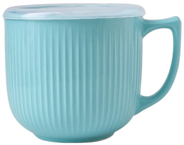 Keramisk suppeskål med håndtag og låg, mikrobølgesikker, 900 ml, til suppe, ramen, kaffe og havregryn, blå