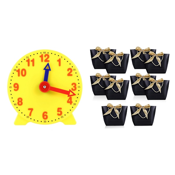 4 Inch Student Learning Clock Time Model Teacher Gear Clock With 10 Pcs Gift Bag With Handle Paper