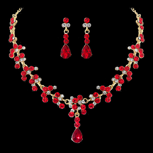 Two piece set of red ear needle style Beaded Necklace for Women Freshwater Beaded Pearl Necklaces and earrings