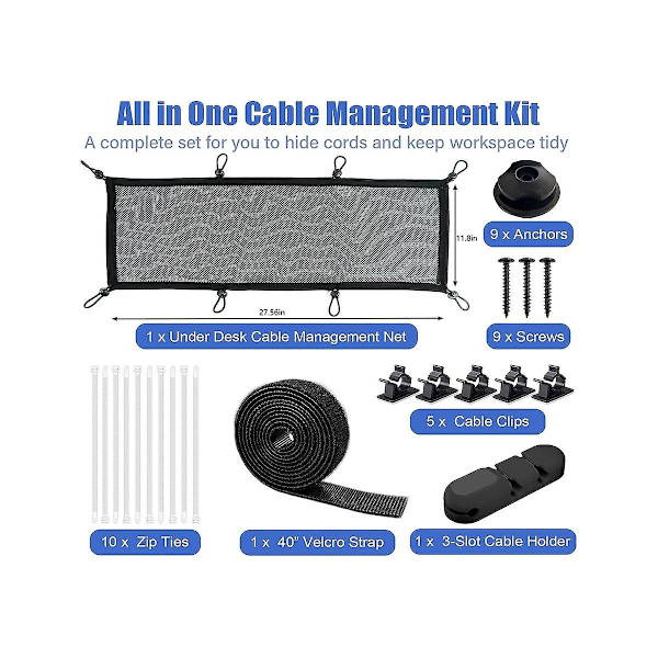 Net Under Desk Kit, Desk Wire Management Cord Organizer, Invisible Cable Hider Mesh