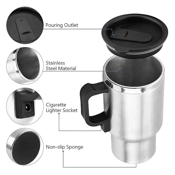 450 ml:n 12 V:n auton lämmityskuppi USB-lämmityspullo Juomapullo Vedenkeitin Mukin sytytin Lämmitetty matkailuvesi El