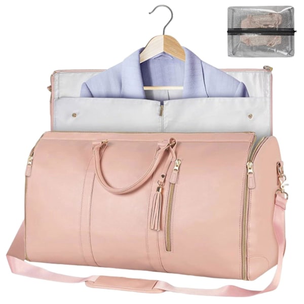 2-in-1 Kokoontaitettava PU-nahkainen matkakassi, muunneltava matkalaukku, matkavaatepussi naisille Pink