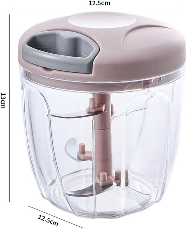 Manuell mathakker med trekksnor, utskiftbare blader, 1,5L bolle for grønnsaker, løk og hvitløk, rosa