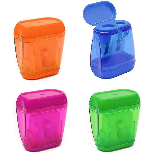 4 Pcs Manual Pencil Sharpener,double Holes Sharpener With Lid