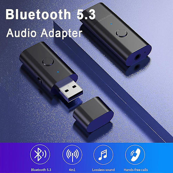 4 i 1 trådløs Bluetooth Aux-adapter Bluetooth 5.3 Billadapter Mottaker Sender USB til 3,5 mm Jack Musikk Mikrofon Håndfri Adapter
