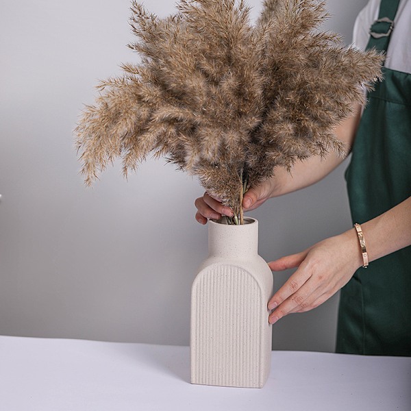 Keramisk blomvas, minimalistisk modern heminredning, små pampasgräsvaser för bord, hylla bokhylla（Två, en hög och en låg）