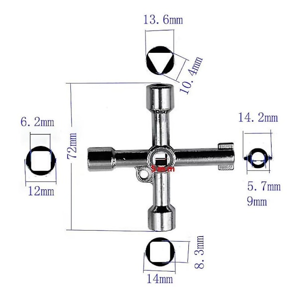 Gassnøkkel Måler Nøkkel Verktøynøkkel For Elektrisk Skap Skap Åpningsnøkkel Sink Legering (1 stk, Sølv) -z