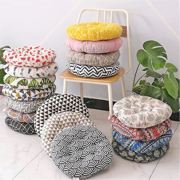 Hemfärgade runda sittdynor, 100 % bomull bekväma trädgårdsköksmatstolsdynor för dynor (40 * 40 cm, Boho)