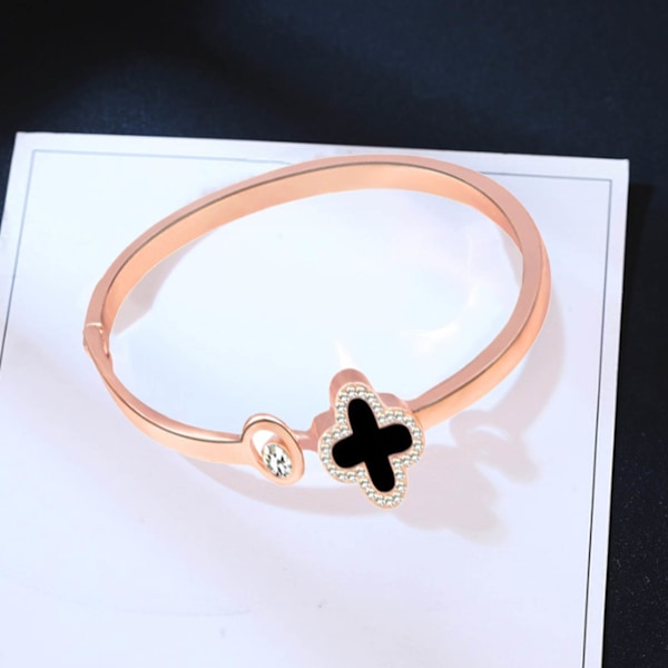 Armband med fyrklöver i roséguldpläterad legering, lyckoarmband med 4 klöverblad i legering, accessoar 0.1