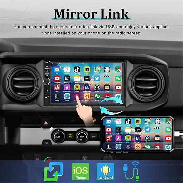 7 Tums Dubbel DIN Bilstereo med CarPlay Android Auto, Bilradio med Mirror Link Bluetooth FM Backkamera