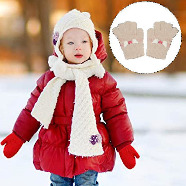Barnens söta kattunge varma vinter stickade handskar khaki