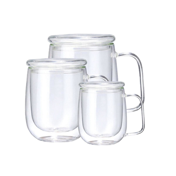 3 st 250-450 ml värmebeständig dubbelväggig tekopp öl kaffe handgjord kall dryck transparent
