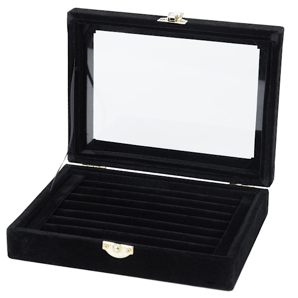 2x Fløyel Glass Ring Ørepynt Smykker Display Organizer Boks Brett Holder Oppbevaringsboks, Svart