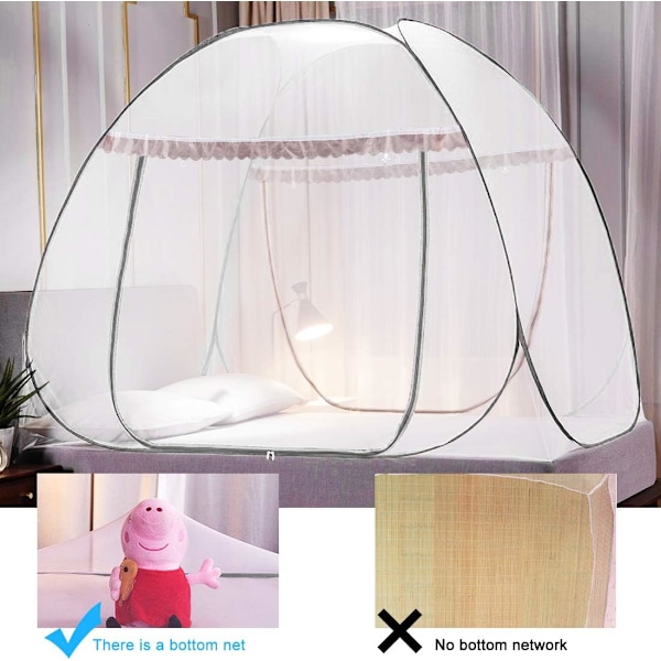 Myggnät för säng, Pop-Up myggnät Bärbar hopfällbar design med nätbotten, Lämplig för uteplats sovrum campingresor