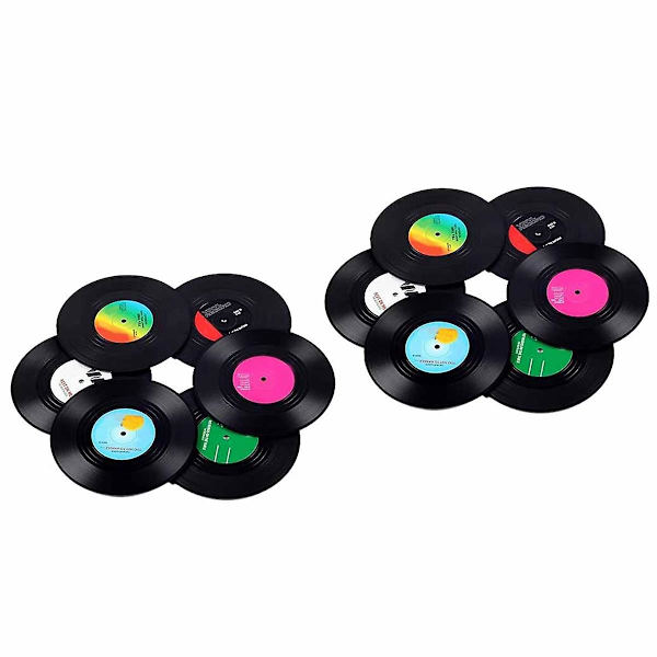Retro dekorative plateunderlag for drikke - Fargerike vinylplater - Perfekt for hjem/kontor/bar - Gave til musikkentusiaster