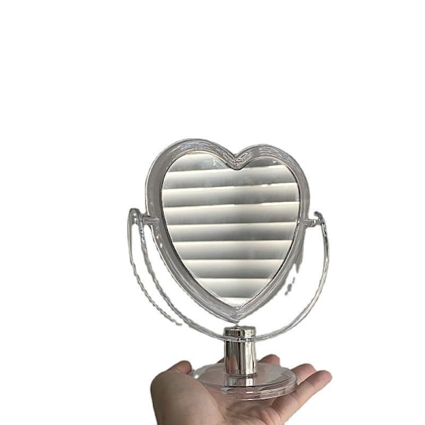 Acrylic Double Side Makeup Mirror Cute Heart Shaped Cosmetic Transparent Base Home Bedroom Desktop Make Up Mirror (White)