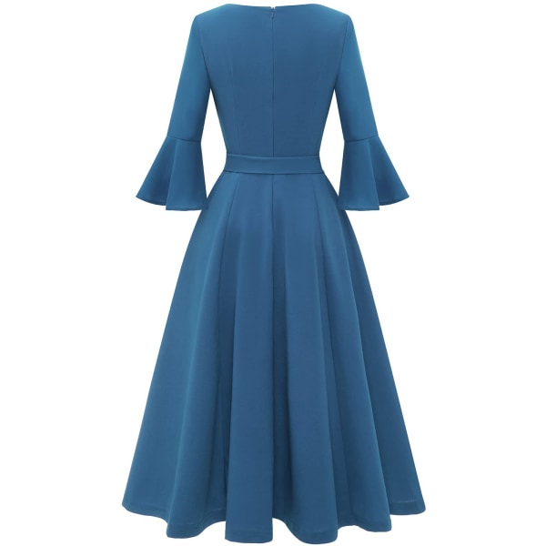 Elegant Cocktailpartyklänningar med klockärmar för kvinnor för bröllop Gästpassform och utsvängning Modest Church Midi Evening Dress light blue M