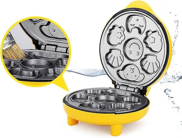 Mini Animal Waffle Maker, Makes 7 Interesting Special Shaped Pancakes, Automatic Shut-off Non-stick Pan, Yellow