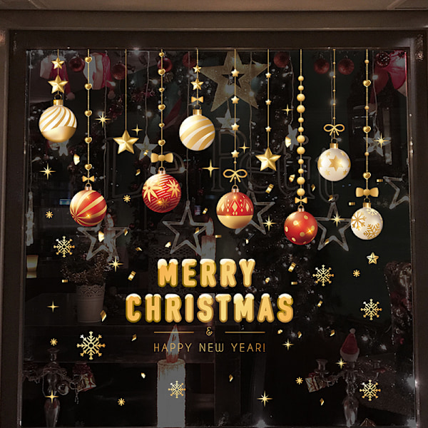 1 set God Jul Snöflinga Guld Julkula Klockor Stjärnor Dekoration Väggdekaler Fönster Väggmålningar Glasdekal