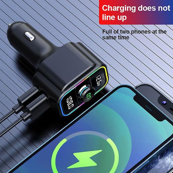 22.5W Super Hurtiglading FM-sender Bluetooth Bilstereo Håndsfree MP3-spiller Dobbel USB Billader Bluetooth-adapter