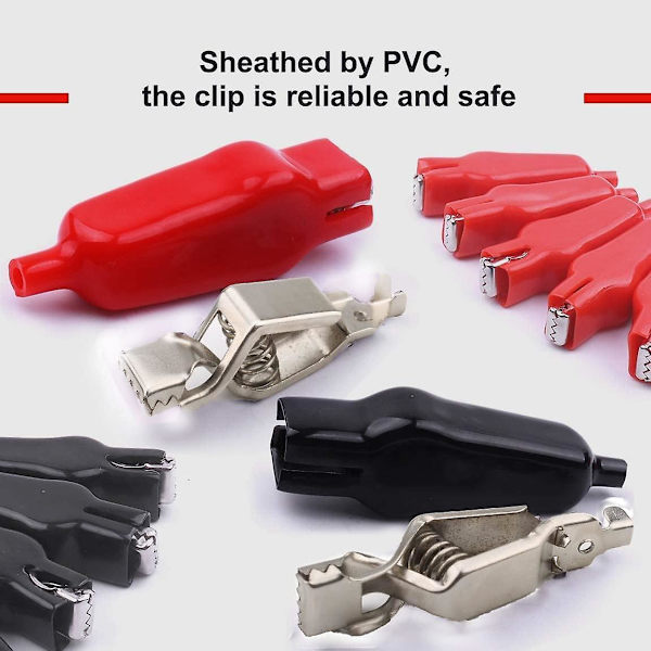 10 stk. 20a PVC-isolerede krokodillenæb, isolerede krokodillenæb, batteriklips, elektrisk kredsløbsklemmetestklemme (rød og sort)