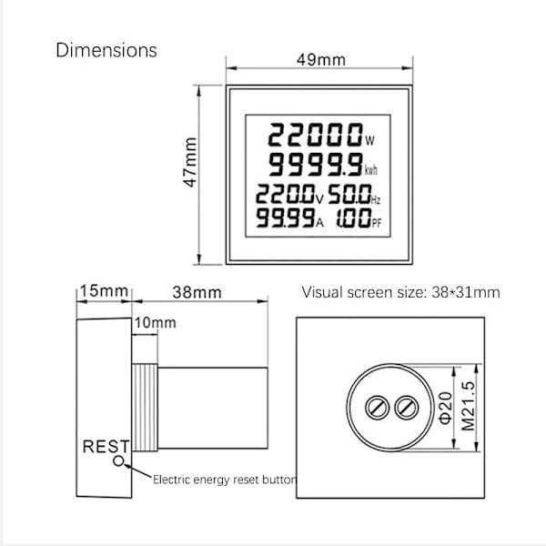 AC Display Meter AC50-300V 100A Spændingseffekt Frekvens Elektrisk Energimonitor Amperemeter Voltmeter Multimeter Tester