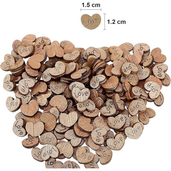300-pack rustika mini träskivor i hjärtform med kärleksmönster