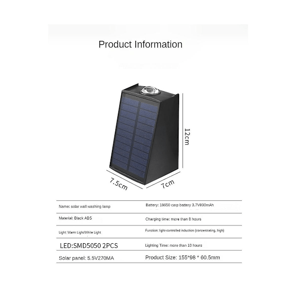 2 LED udendørs væglampe vandtæt solcelle udendørs omgivende belysning varmt hvidt lys havebelysning O