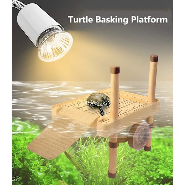 Skildpadde Tørreplatform, Automatisk Flydende Skildpadde Dok Med Rampe, Semi-akvatisk Akvarium Dekoration, Lille (1 Styk, Træfarve)