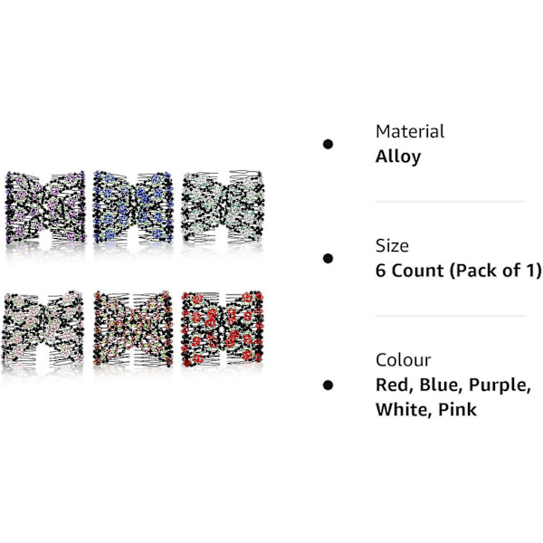 6 stk. hårkamme med krystalperler, elegante elastiske hårspænder med perler, dobbelt hårklemme til kvinder, strækbar hårkam, dobbelt hårklemme, DIY-hårstylingværktøj