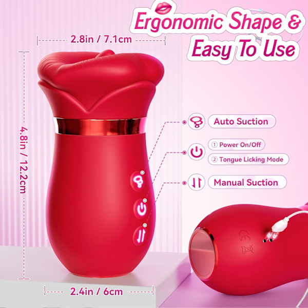 5-i-1 Rose Vibrator - 10 Slikke- & 3 Sugefunktioner Voksenlegetøj