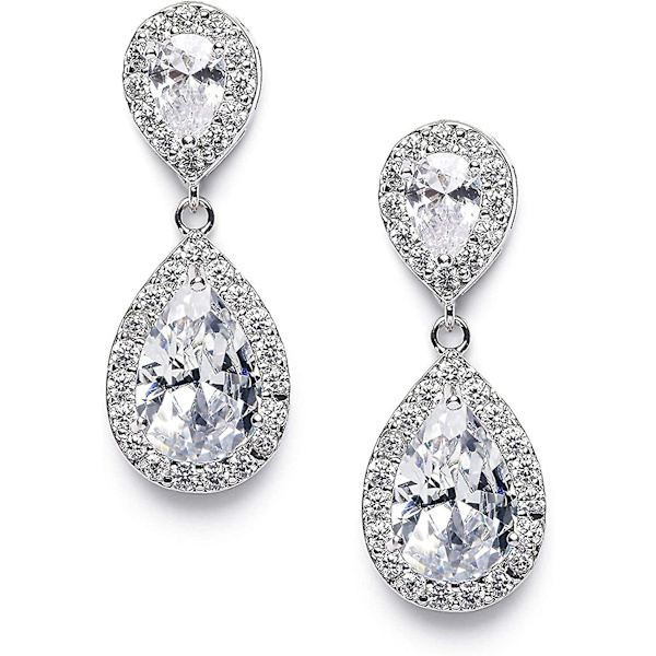 Dråpeformede Cubic Zirconia-brudesmykker, Rhinestone-hengende øreringer for bryllup og ball
