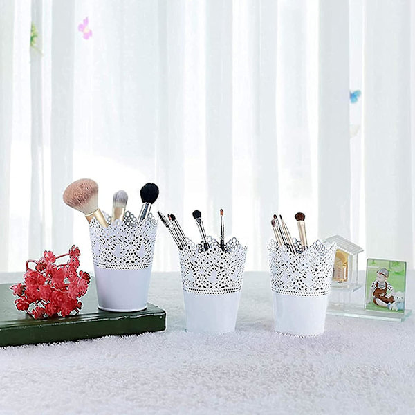 2 stk. Multifunktionel Blomsterpotte, Blomsterpotte Vase Blyantspotte, Hule Blyantspotter Til Kontor (Hvid)