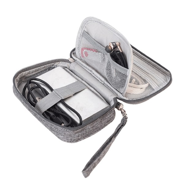 Grå liten reseväska för kabelorganisering för olika USB-kablar, hårddiskar, telefoner, SD-kort, sladdar och resetillbehör