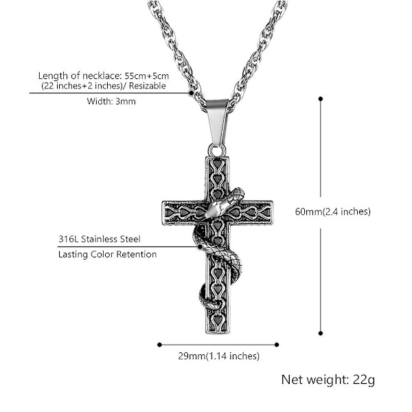 Tilpasset, Satanisme Kors Slange Halskjede Med Kjede, 316l Rustfritt Stål