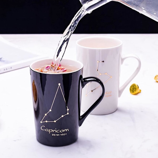 Kaffe krus gaver, keramisk tekopp med lokk og rustfritt stål skje sett for menn og kvinner hjemmekontor - Leo 450ml hvit
