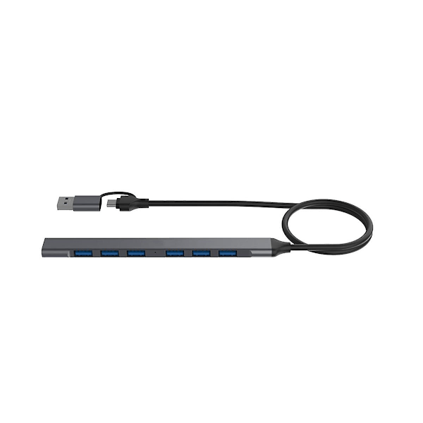 7-porttinen USB-keskitin, ohut ja pieni, 2-in-1 (USB-C + USB 3.0) -&gt; USB 2.0 x 6 + USB 3.0 x 1, 5 Gbps nopea tiedonsiirto USB3.
