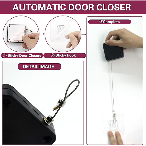 Punschfri automatisk sensor dörrstängare, multifunktionell automatisk dörrstängare, bostads kommersiell automatisk dörrstängare med dragsko,   (4-pack)