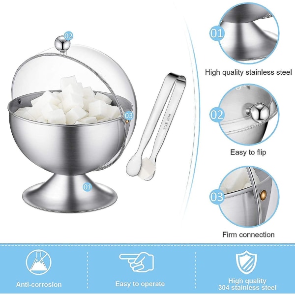 Runde slik skåle i rustfrit stål og 4,3 tommer sukkertang i rustfrit stål