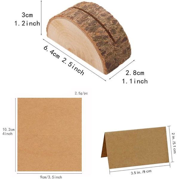 Bröllopsbord i trä med korthållare, rustik träkorthållare med 10 st kraftpapper för bordsplacering, visitkort, födelsedag/bröllop -t