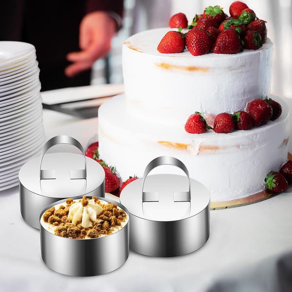 8 sæt runde kageringe kageforme rustfrit stål dessert mousse ringe med skubbere til bagning