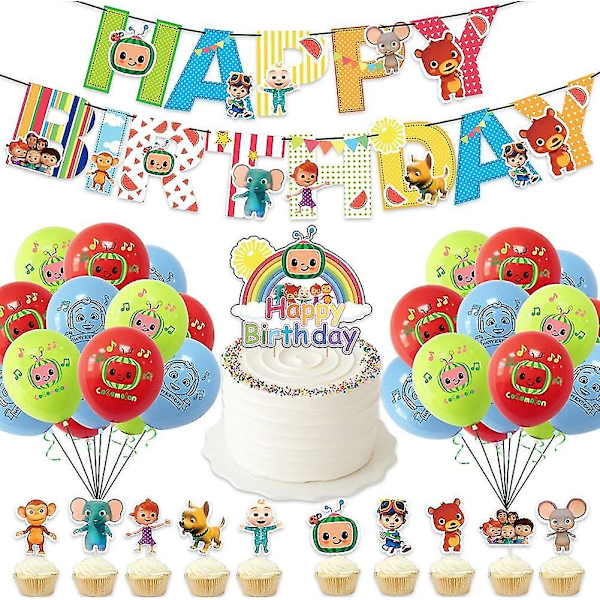 37 Pcs Melon Birthday Party Supplies Set, Melon Theme Party Decorations, Include Happy Birthday Banner, Cupcake Toppers, Balloons, Kids Party Supplies