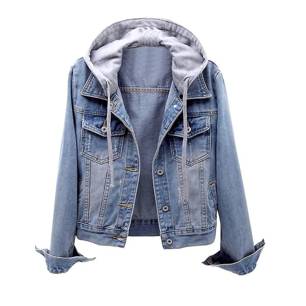 Casual denimjakke til kvinder med aftagelig hætte, lyseblå Light Blue XL