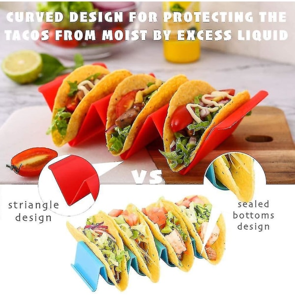 Fargerike Taco Holder Stands Set Of 6 - Premium Store Taco Tray Plates Rommer Opptil 3 Eller 2 Tacos Hver, Pp Helsemateriale Svært Hardt Og Robust, Oppvaskmaskin