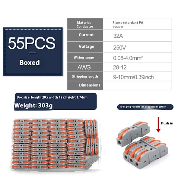 55 stk. Grå Orange Wire Connectors Møtrikker, Kompakte Splice Wire Connectors, 28-12 AWG håndterer forskellige ledningsføringsprojekter