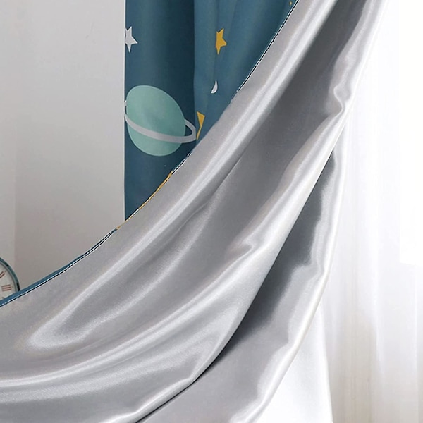 2 st blå planetgardiner, mörkläggningsgardiner för barn, polyester mörkläggningsgardiner tecknad blå planeter sovrumsgardiner för sovrum, barnrum