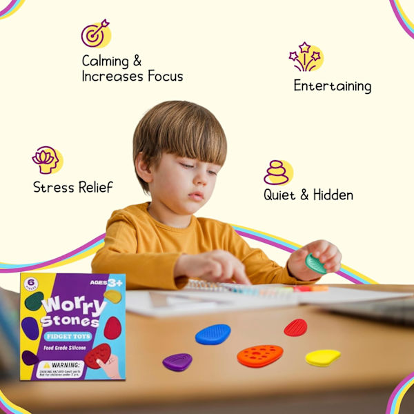 Fidget Legetøj, 6-pak Bløde & Teksturerede Sensoriske Bekymringssten til Angst, Sensorisk Legetøj til Børn med Autisme, Gave til Alle.