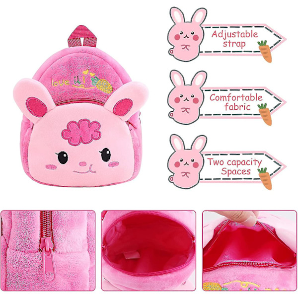 Sööt Cartoon-vauvan reppu, mini vaaleanpunainen 3D mukava pehmeä plushikani koululaukku 23x20cm